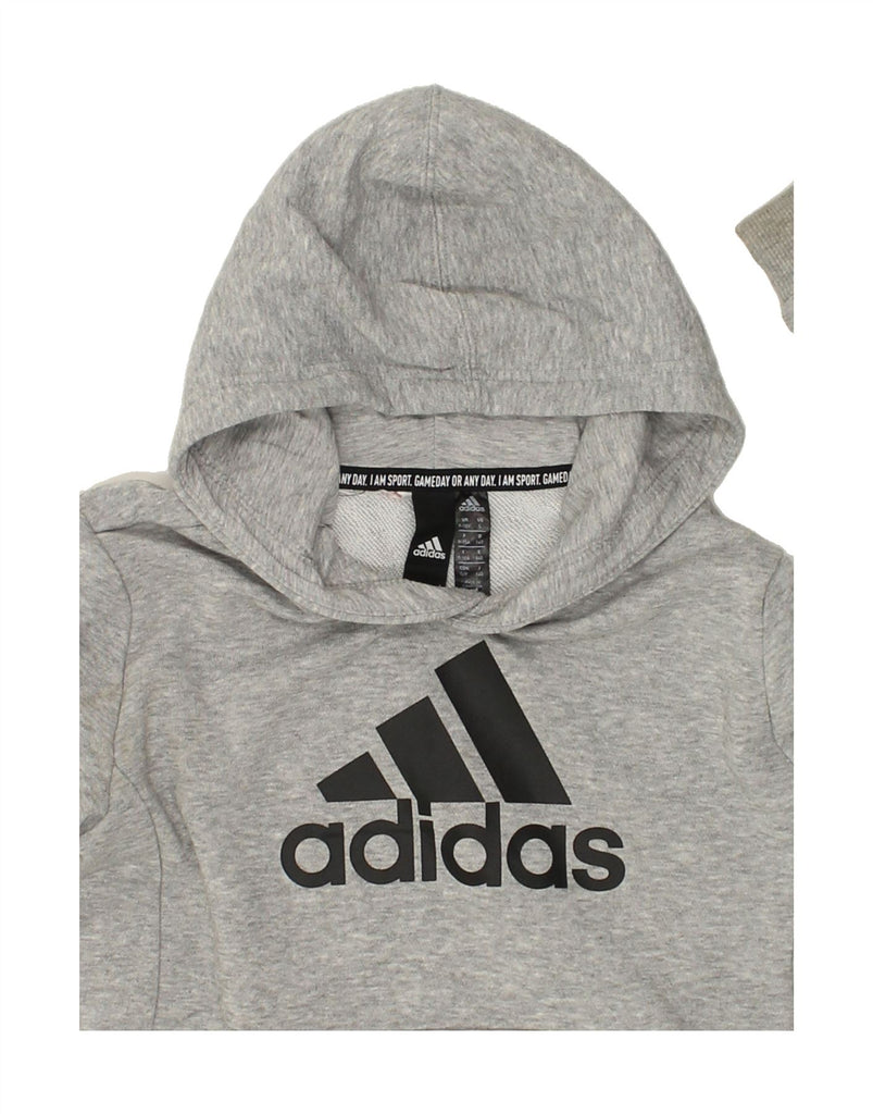 ADIDAS Boys Graphic Hoodie Jumper 9-10 Years Grey Vintage Adidas and Second-Hand Adidas from Messina Hembry 