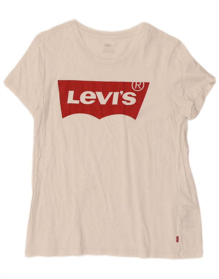 Levi's Womens Graphic T-Shirt Top UK 12 Medium White Cotton