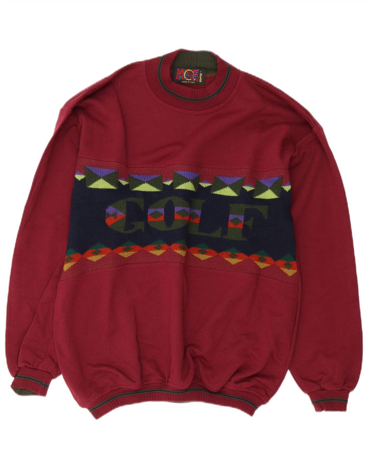 Vintage Mens Golf Crew Neck Jumper Sweater Medium Burgundy Colourblock