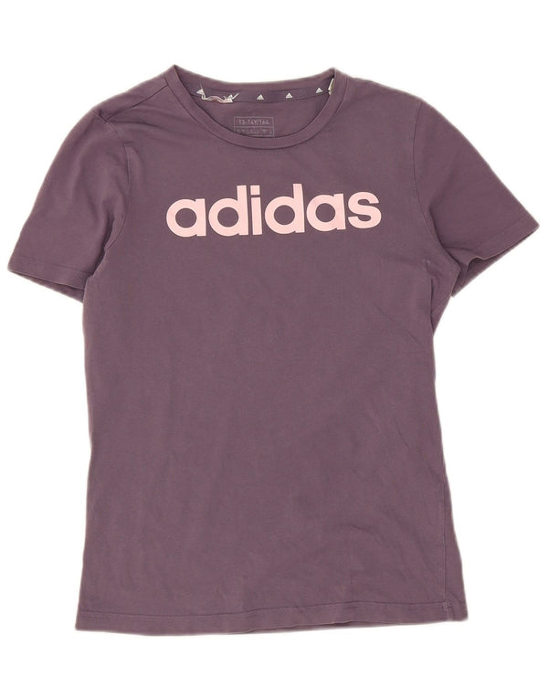 Adidas Girls Graphic T-Shirt Top 13-14 Years Purple Cotton