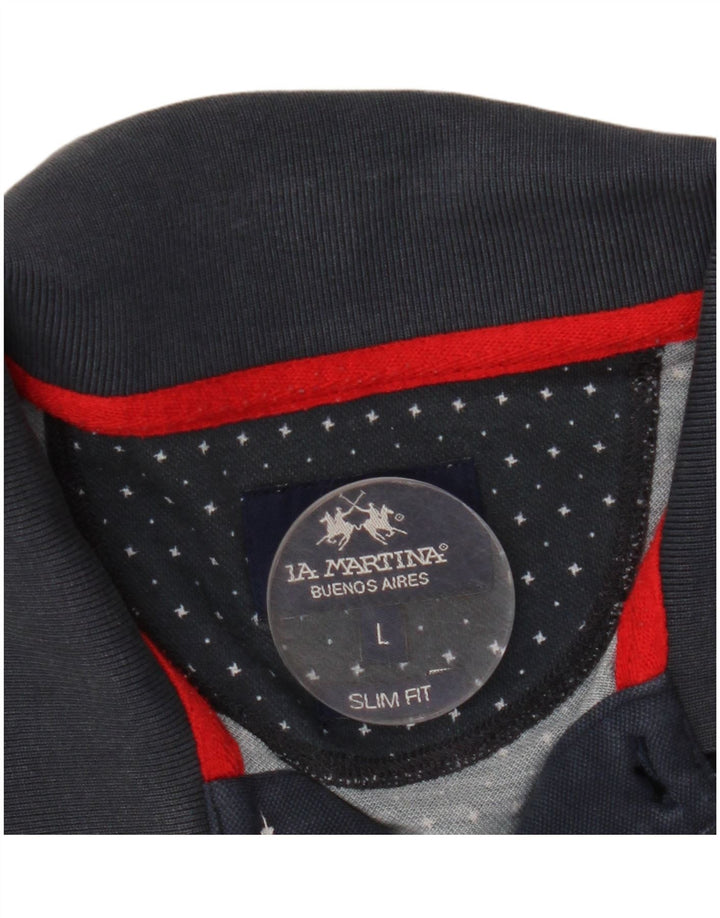 La Martina Mens Abstract Pattern Slim Fit Polo Shirt Large Navy Blue