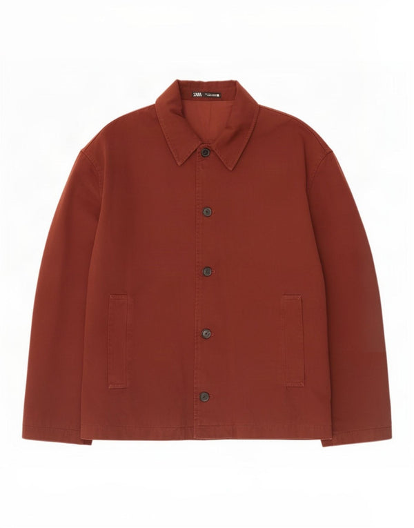 Zara Mens Bomber Jacket UK 40 Large Burgundy Cotton
