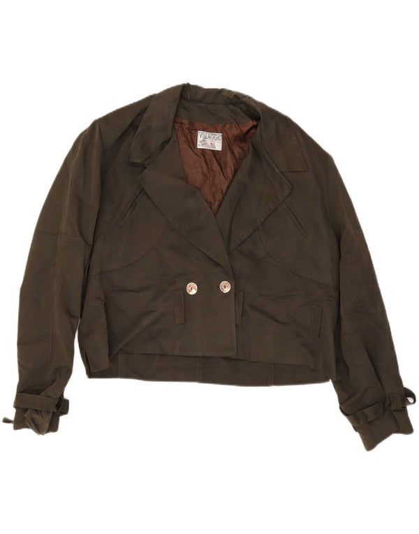 Vintage Womens Crop Double Breasted Jacket UK 18 XL Khaki Viscose