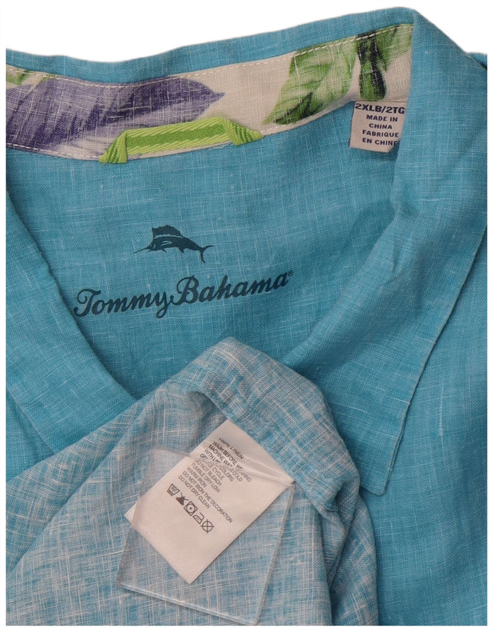 Tommy Bahama Mens Grant Fit Short Sleeve Shirt 2XL Blue Linen