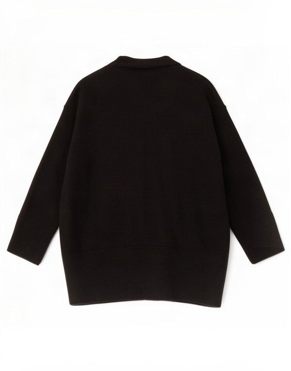 Massimo Dutti Womens 3/4 Sleeve Cardigan Sweater UK 16 Large Black Wool