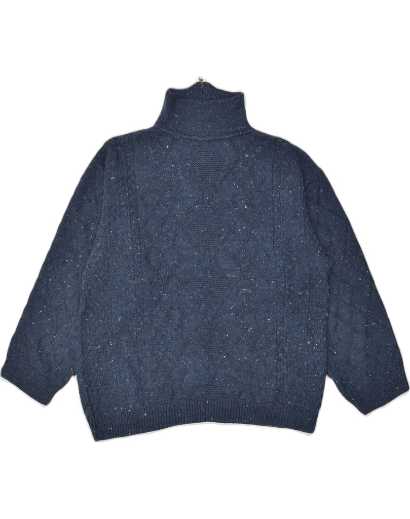 VINTAGE Mens Zip Neck Jumper Sweater XL Navy Blue Flecked Polyacrylic | Vintage Vintage | Thrift | Second-Hand Vintage | Used Clothing | Messina Hembry 