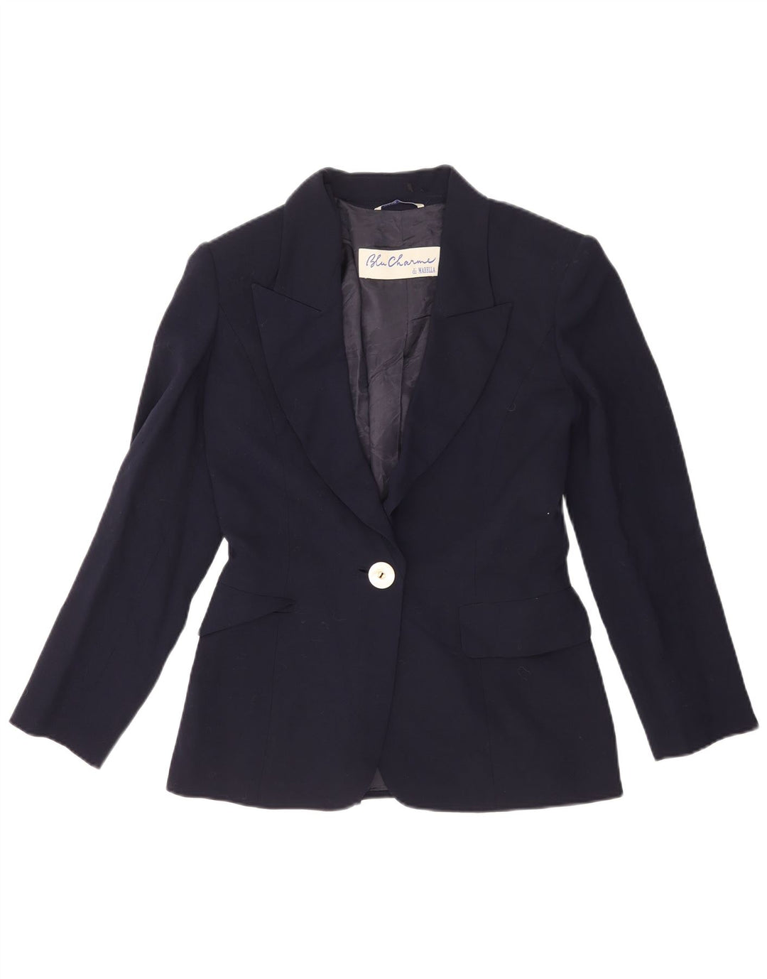 Marella Womens 1 Button Blazer Jacket UK 10 Small Navy Blue Virgin Wool