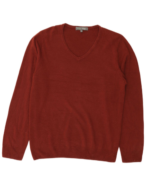 Marks & Spencer Mens V-Neck Jumper Sweater Medium Burgundy Acrylic