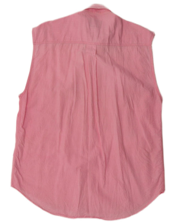 Green Leaves Mens Sleeveless Shirt Size 40/41 Large Pink Cotton
