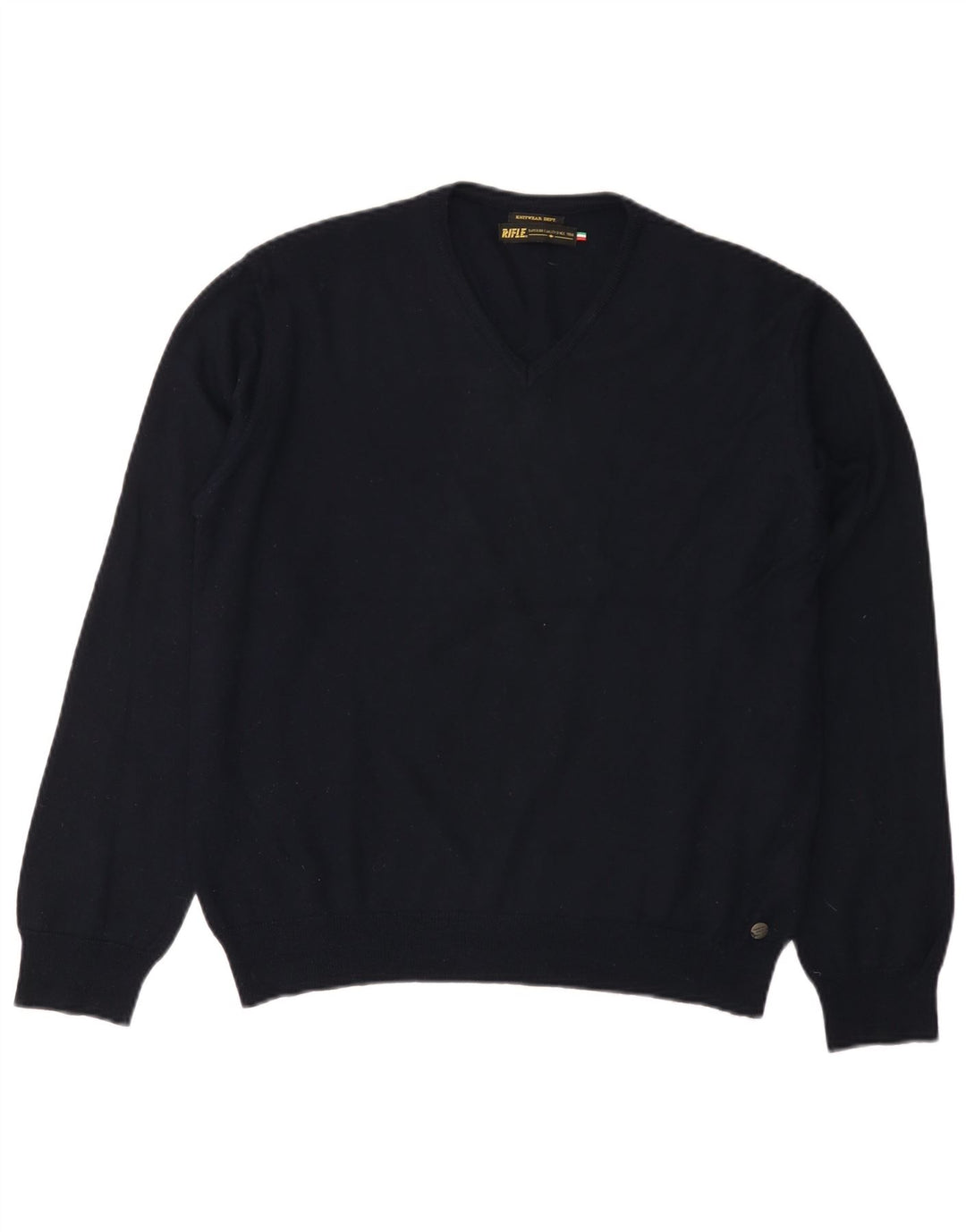 RIFLE Womens V-Neck Jumper Sweater UK 18 XL Navy Blue Acrylic