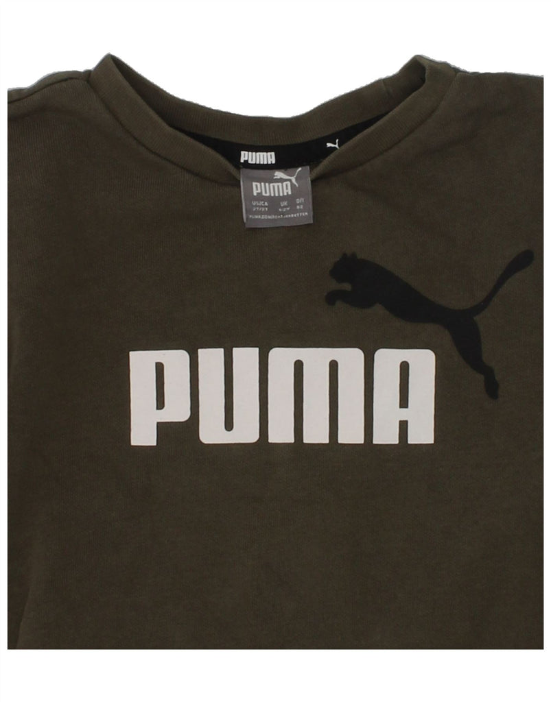 PUMA Baby Boys Graphic Sweatshirt Jumper 18-24 Months Khaki Cotton | Vintage Puma | Thrift | Second-Hand Puma | Used Clothing | Messina Hembry 