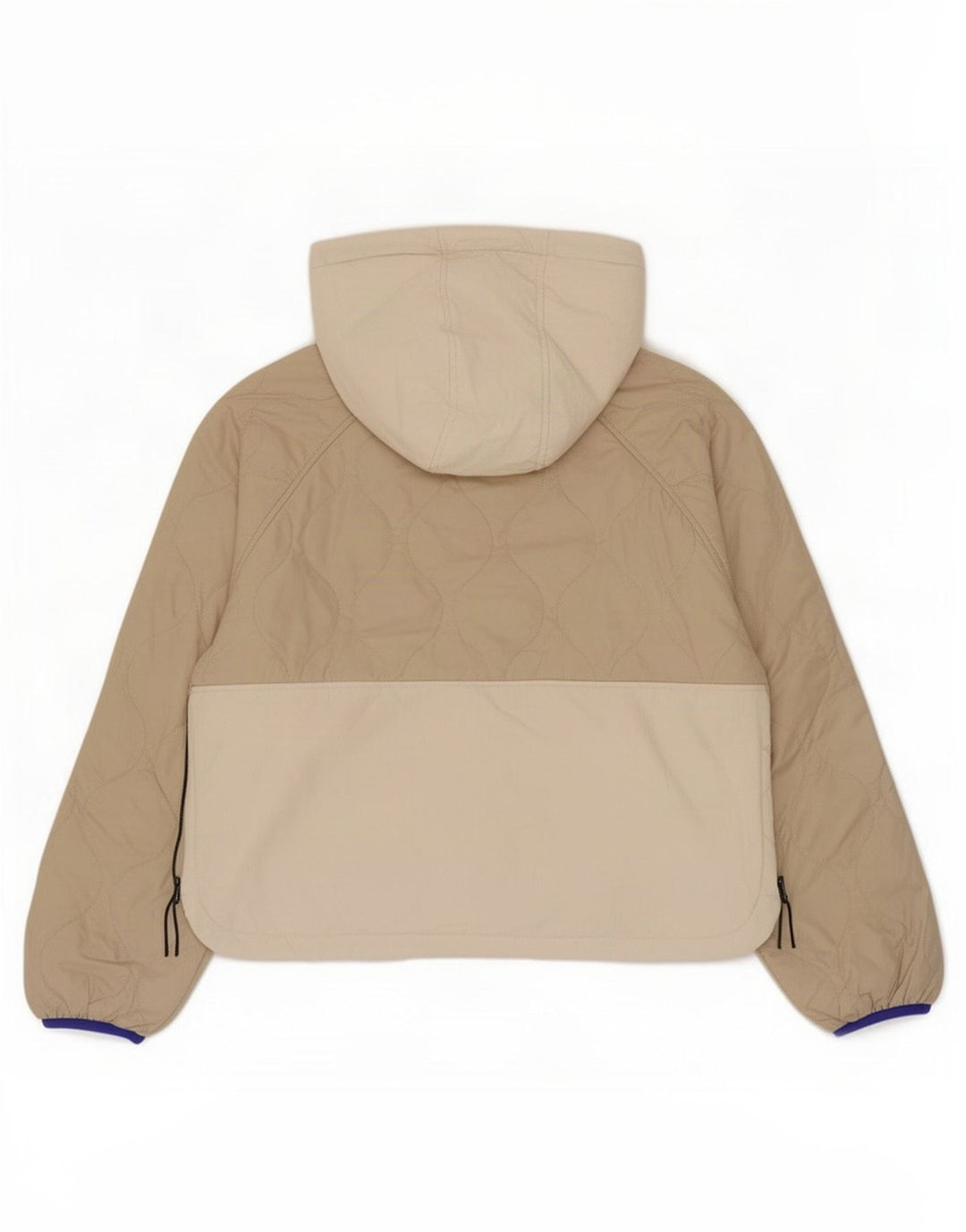 Zara Womens Hooded Quilted Jacket UK 16 Large Beige Colourblock Polyester