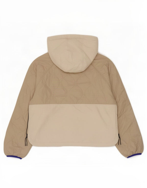 Zara Womens Hooded Quilted Jacket UK 16 Large Beige Colourblock Polyester