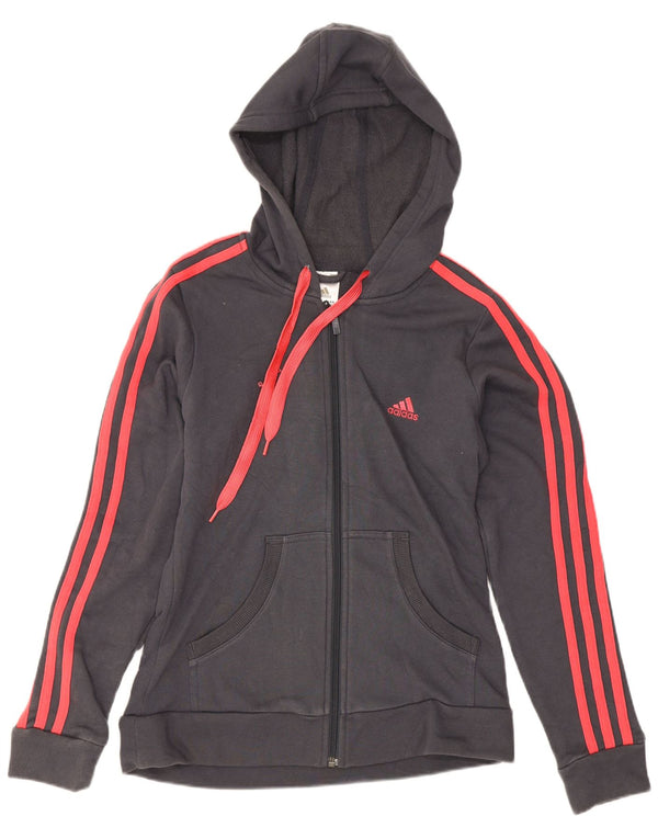 Adidas Womens Zip Hoodie Sweater UK 12 Medium Grey Cotton