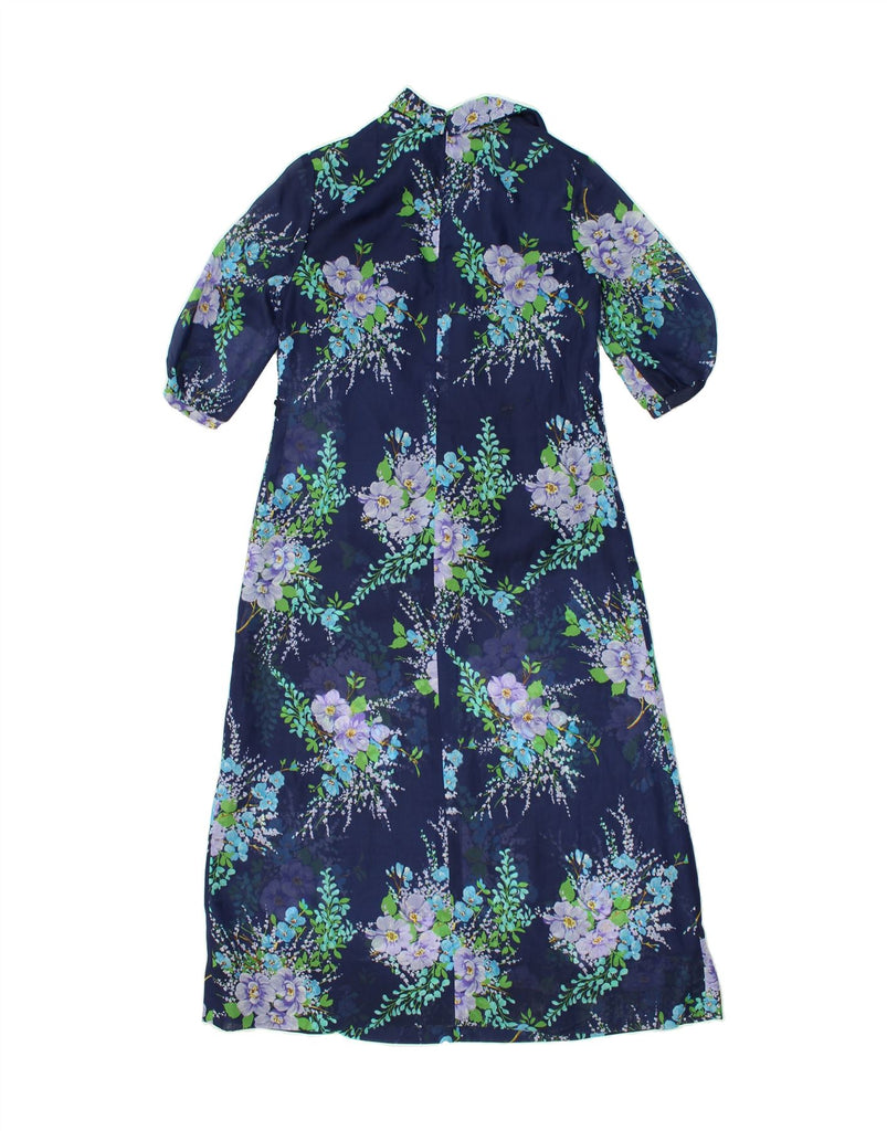 VINTAGE Womens A-Line Dress UK 16 Large Navy Blue Floral Polyester | Vintage Vintage | Thrift | Second-Hand Vintage | Used Clothing | Messina Hembry 