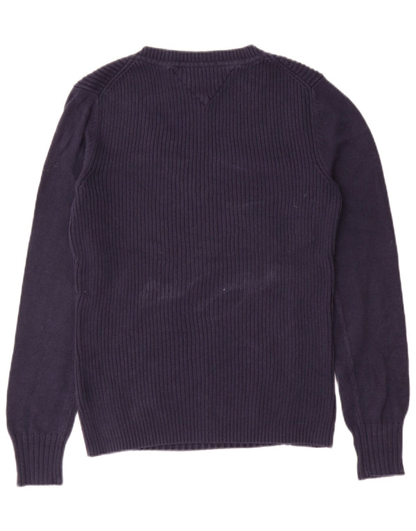 Tommy Hilfiger Womens V-Neck Jumper Sweater UK 12 Medium Navy Blue Cotton