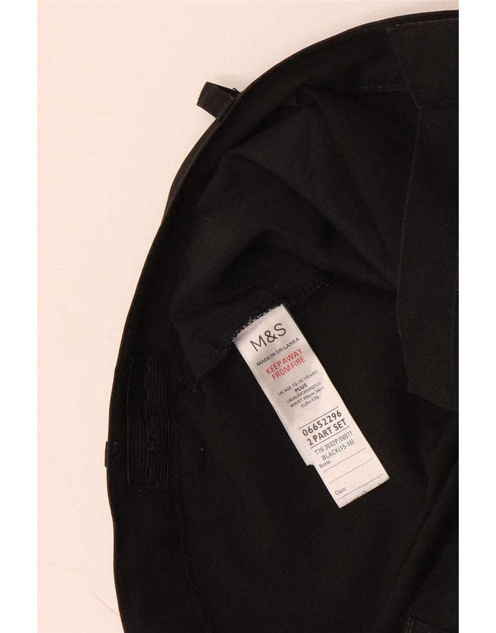 Marks & Spencer Boys Slim Suit Trousers 15-16 Years W34 L29 Black Polyester