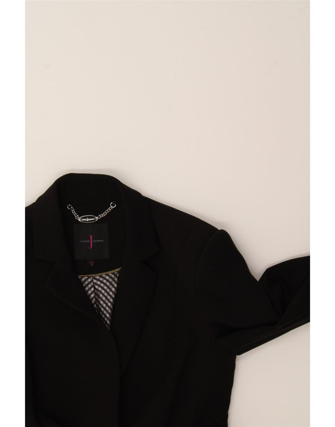 JASPER CONRAN Womens 2 Button Blazer Jacket UK 12 Medium Black Polyester Vintage Jasper Conran and Second-Hand Jasper Conran from Messina Hembry 