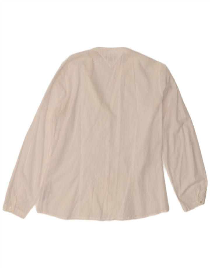 Tommy Hilfiger Womens Ruffle Front Shirt US 12 Large White Cotton