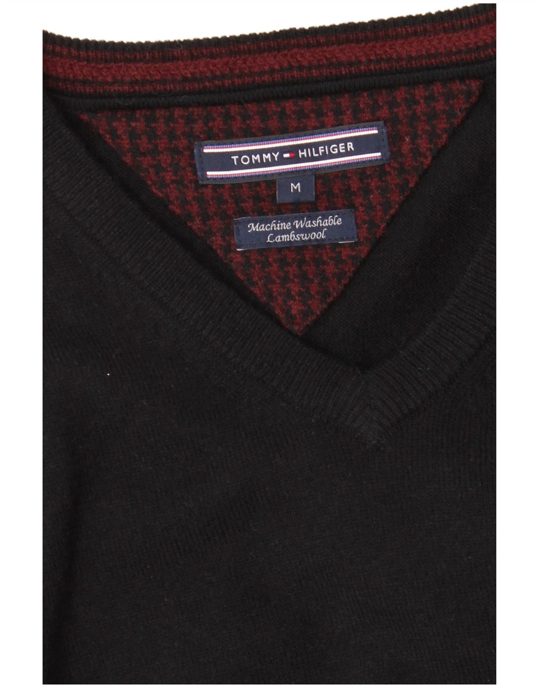 TOMMY HILFIGER Mens V-Neck Jumper Sweater Medium Black Lambswool