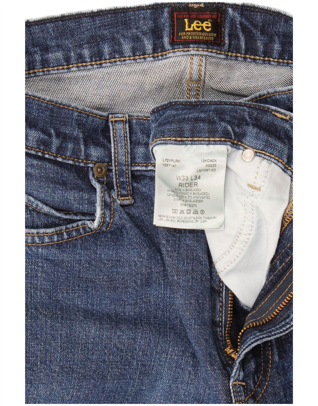 Lee Mens Rider Slim Jeans W33 L34 Blue Cotton