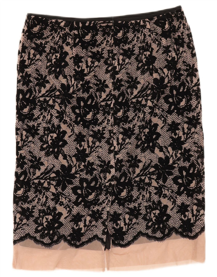 Zara Womens Midi Skirt XS W30 Black Floral Polyester