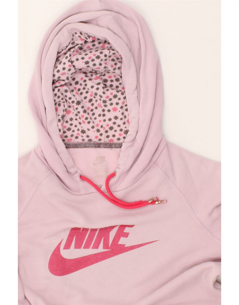 NIKE Womens Graphic Hoodie Jumper UK 10 Small Pink Cotton | Vintage Nike | Thrift | Second-Hand Nike | Used Clothing | Messina Hembry 