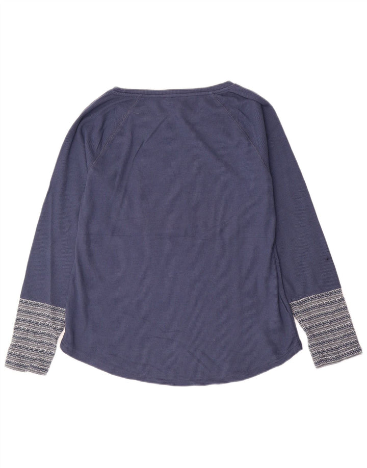EDDIE BAUER Womens Top Long Sleeve UK 16 Large Navy Blue Striped Cotton