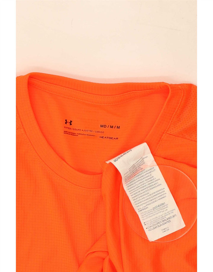 Under Armour Mens Heat Gear T-Shirt Top Medium Orange Polyester