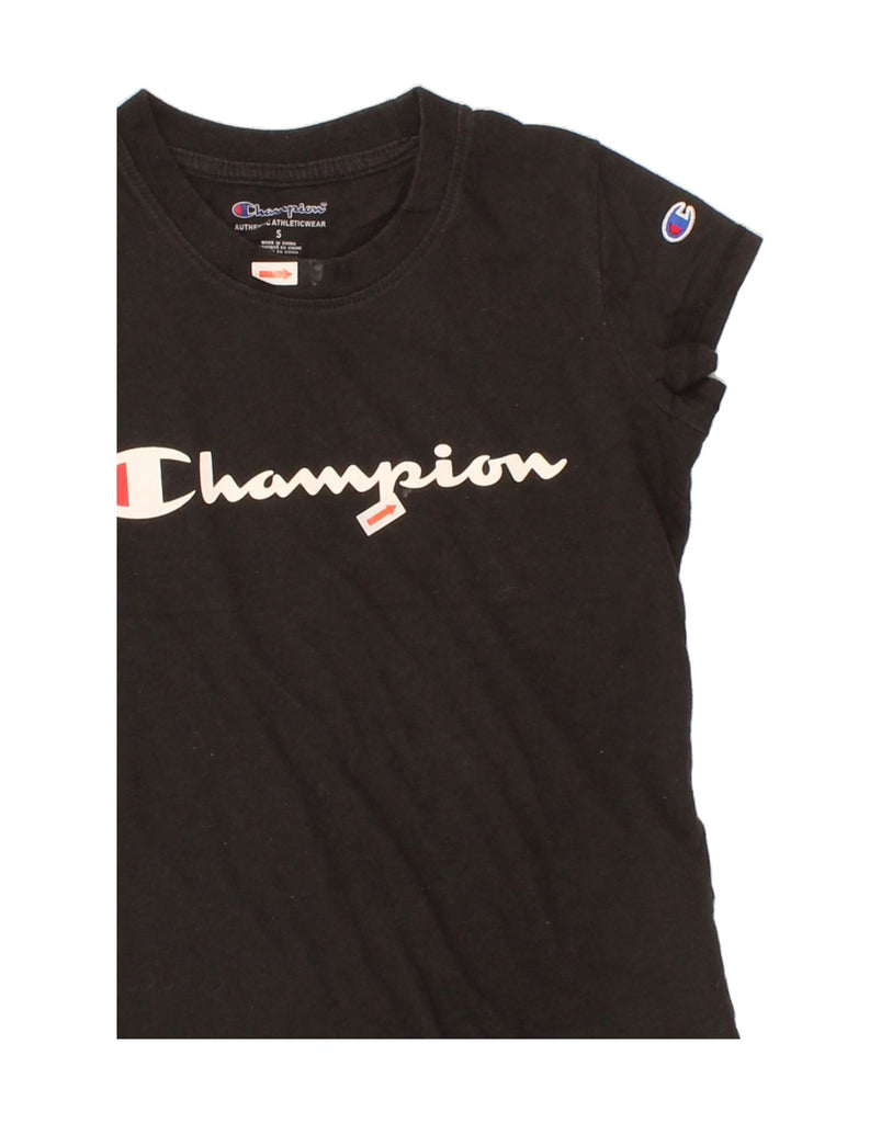 CHAMPION Girls Graphic T-Shirt Top 7-8 Years Black Cotton Vintage Champion and Second-Hand Champion from Messina Hembry 