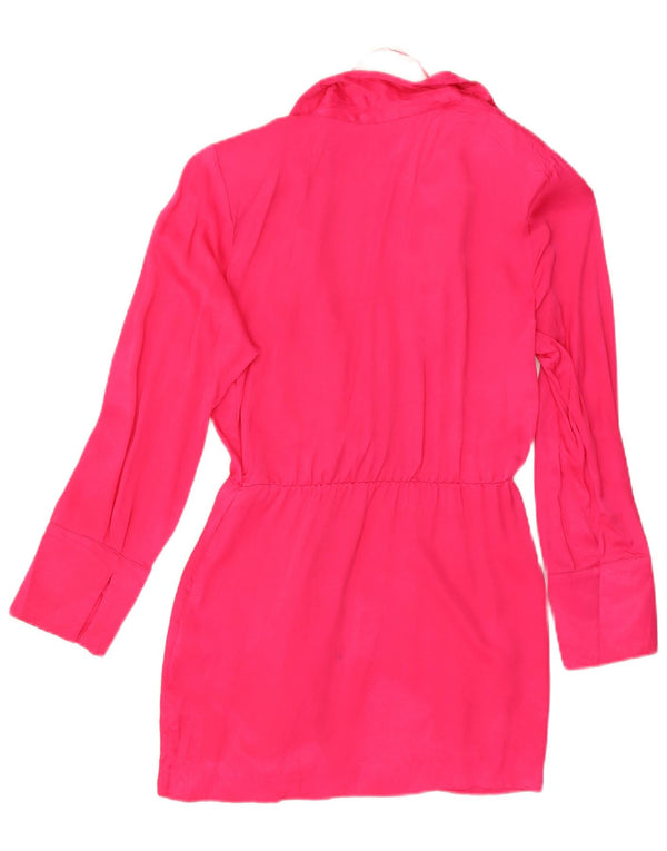 Zara Womens Wrap Long Sleeve Tunic Dress UK 14 Large Pink Viscose