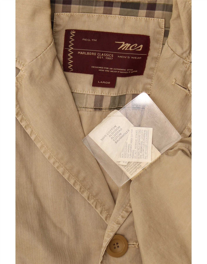 Marlboro Classics Mens 3 Button Blazer Jacket UK 40 Large Beige Cotton