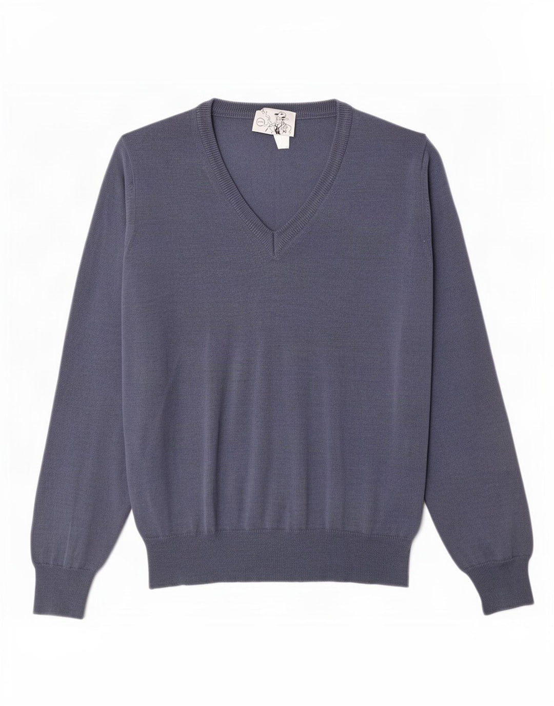 Vintage Mens V-Neck Jumper Sweater Medium Blue Merino Wool