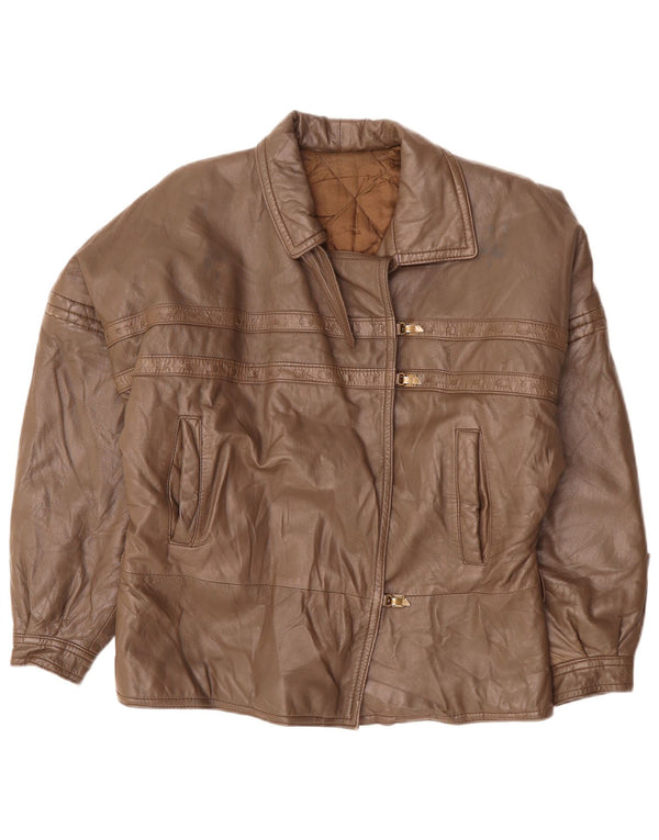 VINTAGE Womens Leather Jacket UK 18 XL Brown