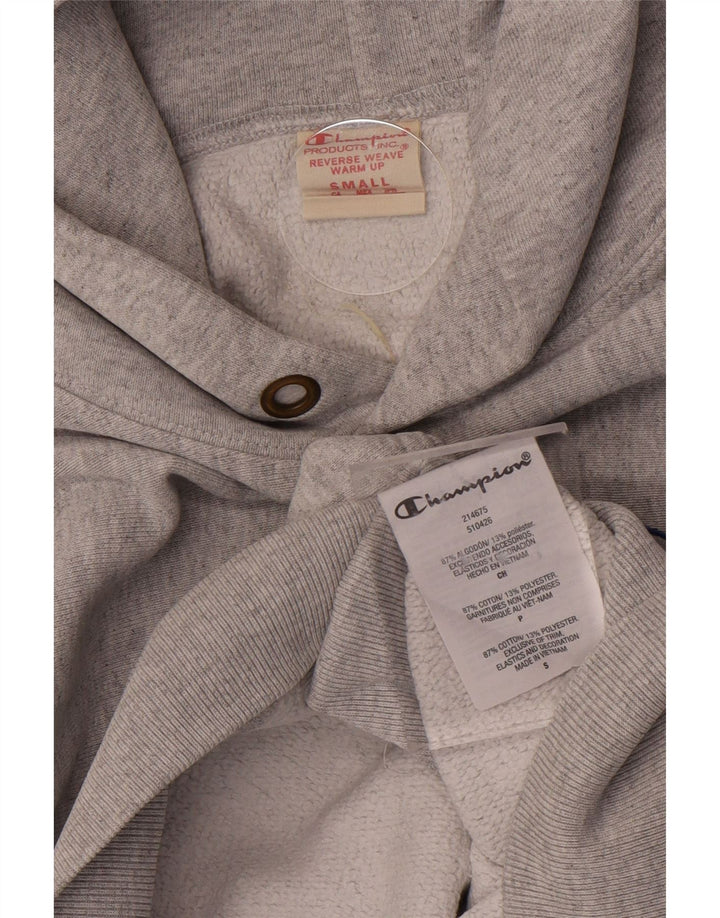 CHAMPION Mens Reverse Weave Hoodie Jumper Small Grey Flecked Cotton