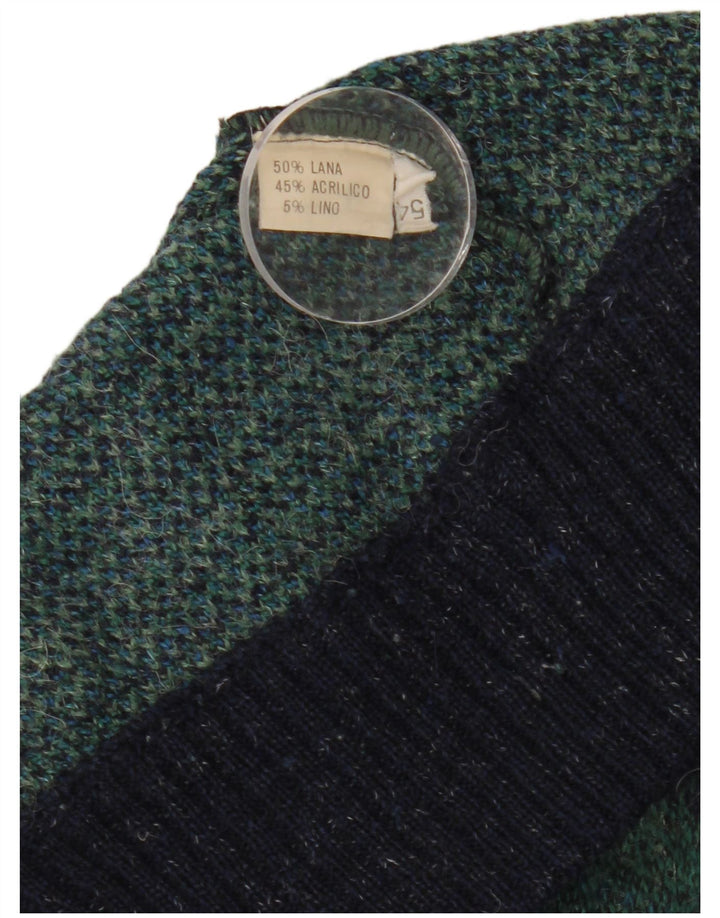 Vintage Mens Cardigan Sweater IT 54 XL Navy Blue Check Wool