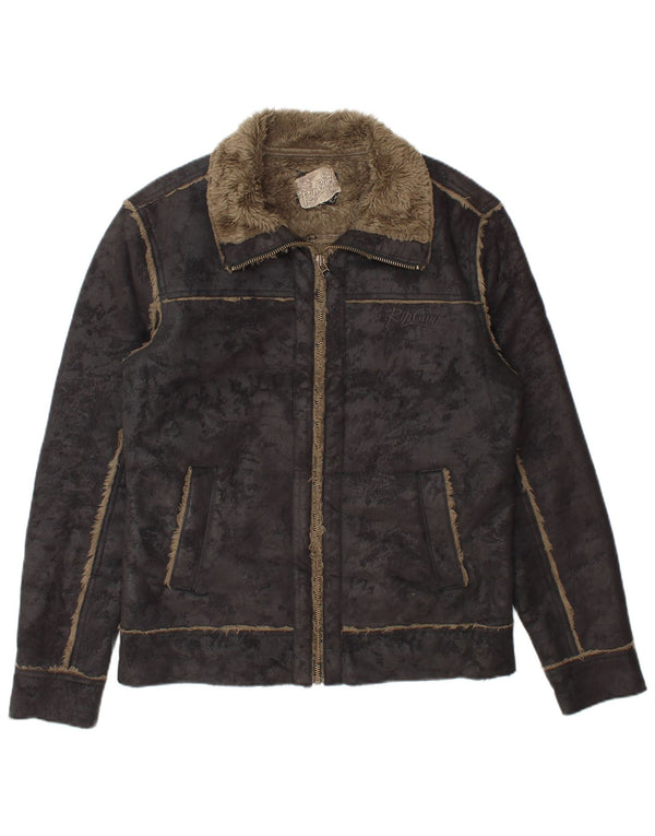 Rip Curl Mens Zip Sherpa Jacket UK 36 Small Black Tie Dye Polyester