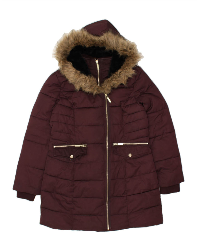 OASIS Womens Hooded Padded Coat UK 14 Medium Burgundy Polyester | Vintage Oasis | Thrift | Second-Hand Oasis | Used Clothing | Messina Hembry 