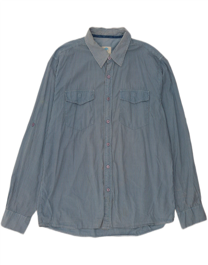 FAT FACE Mens Shirt XL Blue Pinstripe Cotton