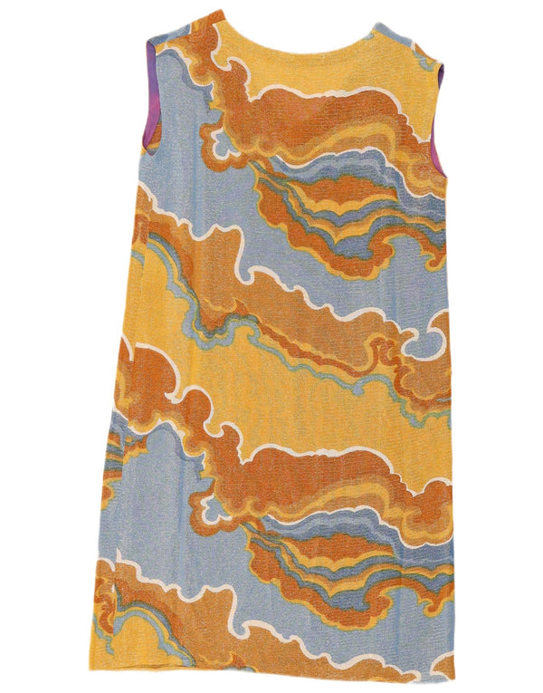 Vintage Womens Sleeveless Shift Dress UK 12 Medium Yellow Colourblock Retro