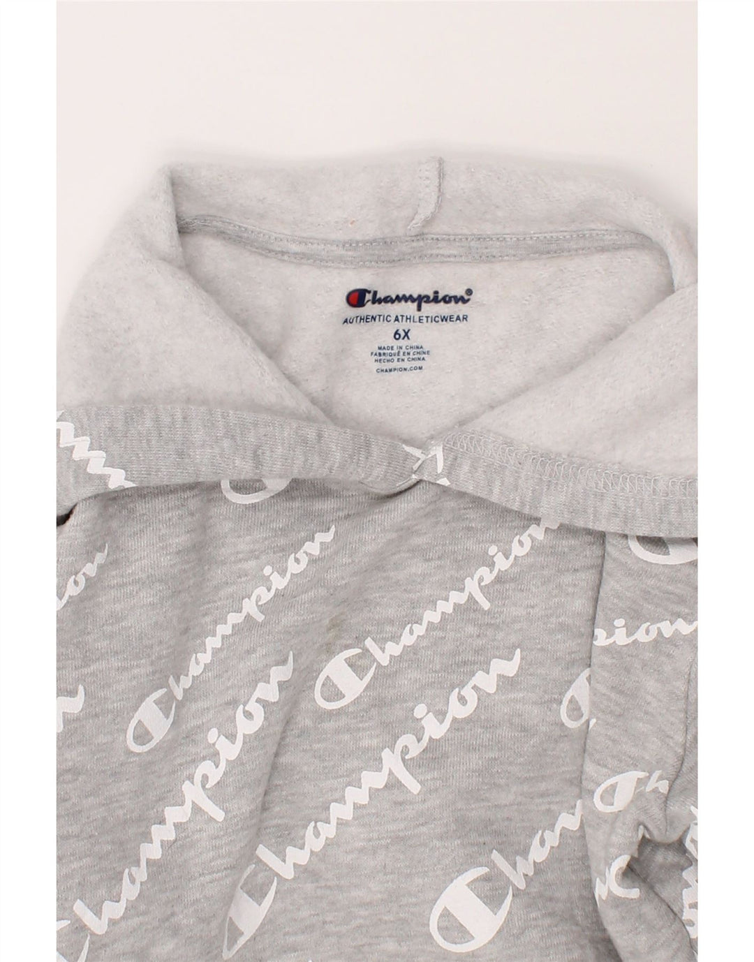 CHAMPION Girls Graphic Hoodie Jumper 5-6 Years Grey Cotton Vintage Champion and Second-Hand Champion from Messina Hembry 