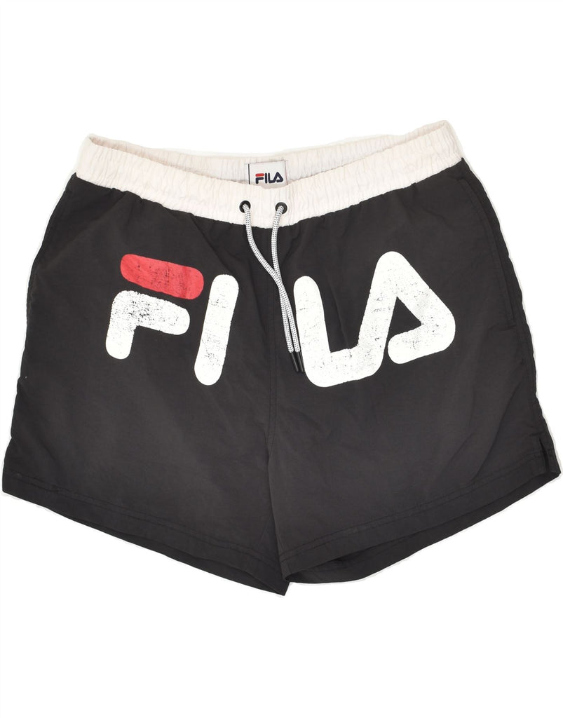 FILA Mens Graphic Swimming Shorts Large Black Polyamide | Vintage Fila | Thrift | Second-Hand Fila | Used Clothing | Messina Hembry 