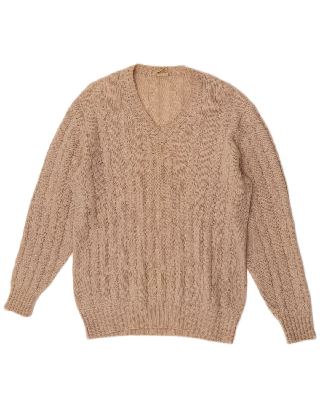Vintage Mens V-Neck Jumper Sweater IT 56 XL Beige Wool