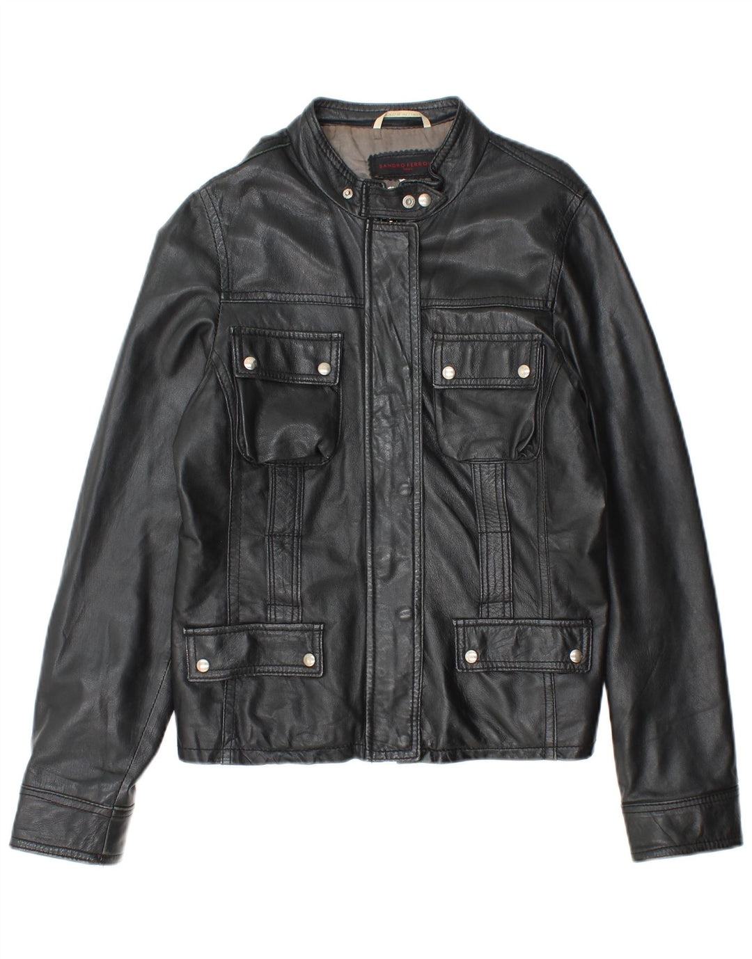 SANDRO FERRONE Womens Leather Jacket UK 14 Large Black Leather