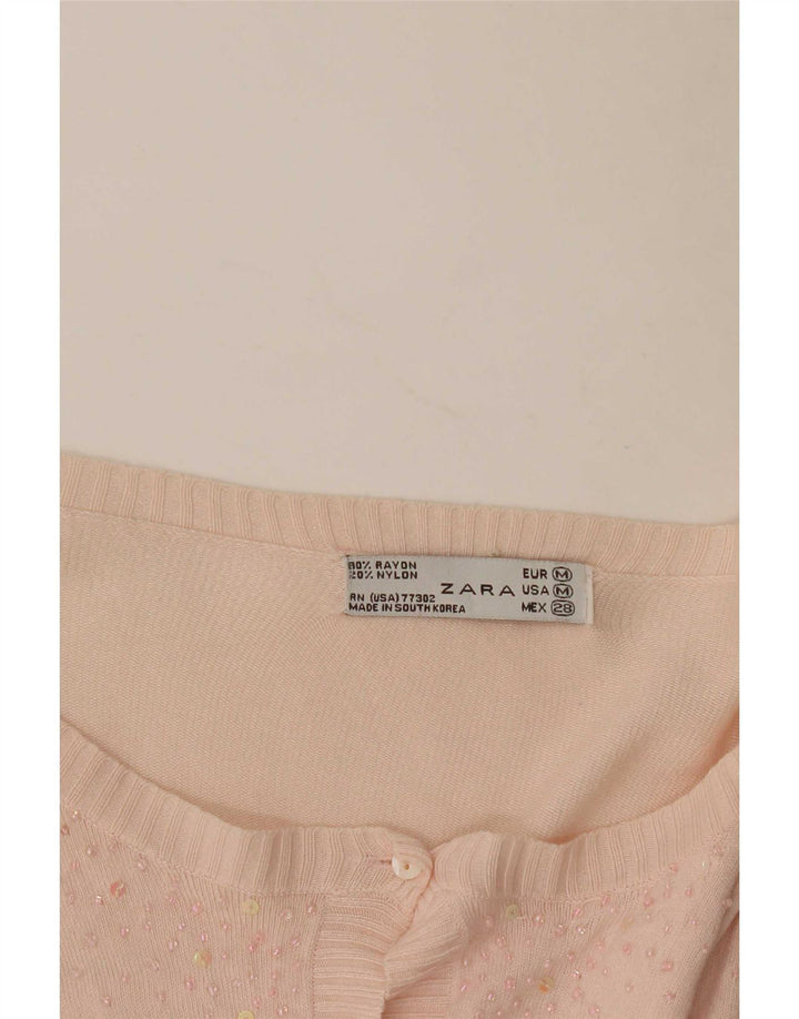 Zara Womens Crop Cardigan Top UK 12 Medium Pink Rayon