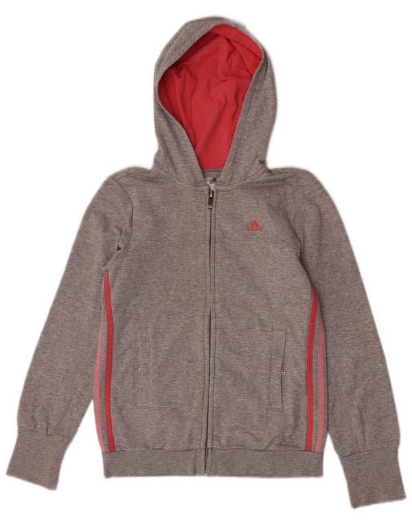 Adidas Girls Zip Hoodie Sweater 11-12 Years Grey Flecked Cotton