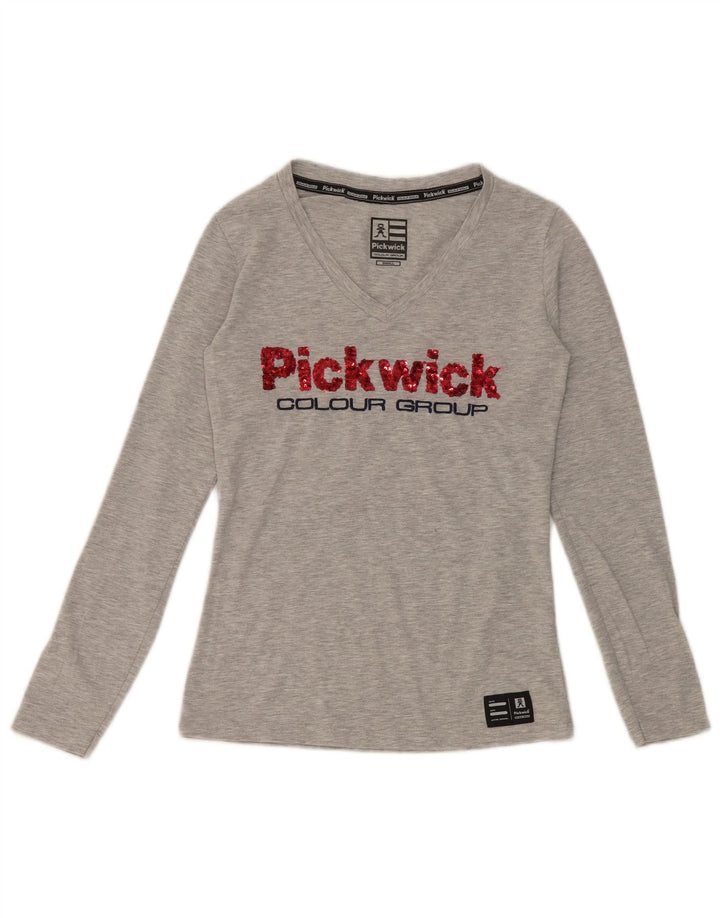 Pickwick Womens Graphic Top Long Sleeve UK 8 Small Grey Flecked Viscose