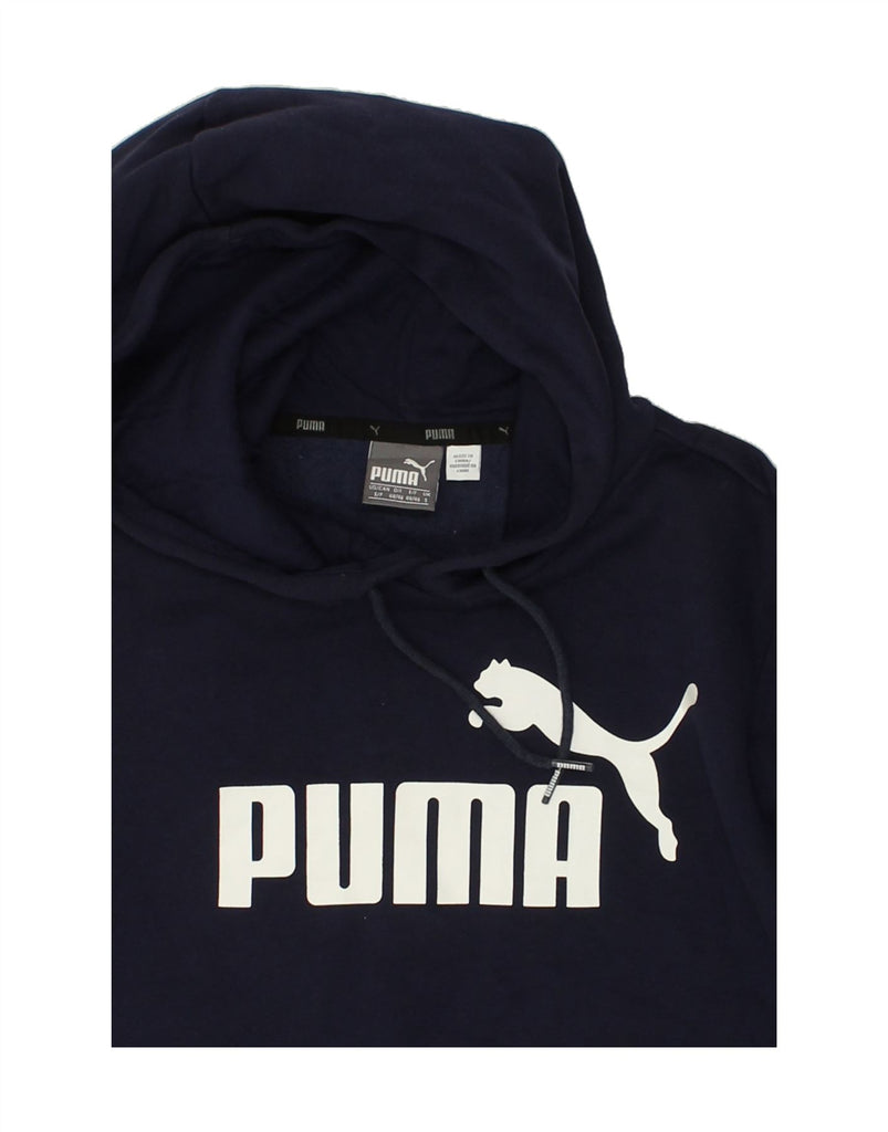 PUMA Mens Graphic Hoodie Jumper Small Navy Blue Cotton | Vintage Puma | Thrift | Second-Hand Puma | Used Clothing | Messina Hembry 