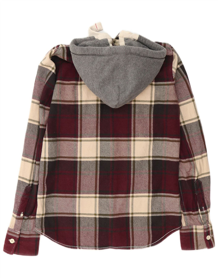 Superdry Mens Hooded Flannel Shirt Medium Burgundy Check Cotton