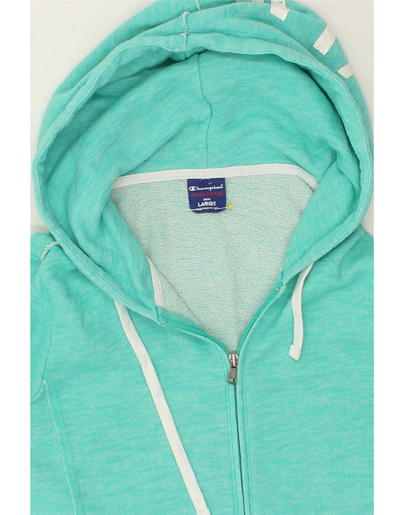 CHAMPION Womens Zip Hoodie Sweater UK 14 Large Turquoise | Vintage Champion | Thrift | Second-Hand Champion | Used Clothing | Messina Hembry 